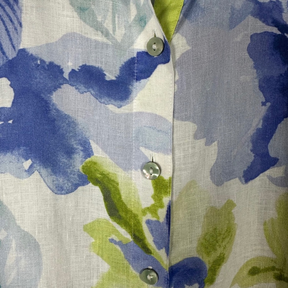 Chico's Blue Green Watercolor Floral No-Iron 100% Linen Button-up 16 XL Artsy - Picture 4 of 8